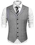 COOFANDY Mens Casual Business Vest Slim Fit Single Breasted Dress Waistcoat Vests Lapel Plaid Vest for Wedding, Khaki, L