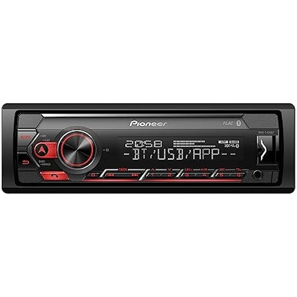 PIONEER Odbiornik 1-DIN z Bluetooth, czerwono-białe podświetlenie, gniazdo USB/3,5 mm, Spotify, Pioneer Aplikacja Smart Sync i kompatybilna z urządzeniami Apple i Android, czerwony/czarny, MVH-S420BT