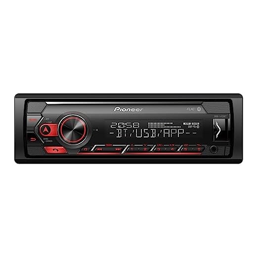 Pioneer MVH-S420BT, 1DIN bilradio med RDS, röd, halvt installationsdjup, tysk menynavigering, Bluetooth, USB, AUX-ingång, iPod/iPhone direktstyrning, handsfree, Smart Sync