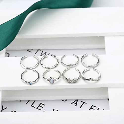 Mjust 14K Gold Plated Toe Rings For Women Thin Adjustable Toe Rings Set Cz Heart Open Toe Rings Beach Foot Jewelry For Summer (Silver-1) #TOP3