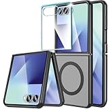 WEYNRBOX für Samsung Galaxy Z Flip 7 5G Hülle mit Displayschutzfolie, Kompatibel mit MagSafe, Ultradünne Anti-Vergilbungs-Handyhülle, Stoßfest Kratzfest Case für Samsung Galaxy Z Flip 7, Schwarz