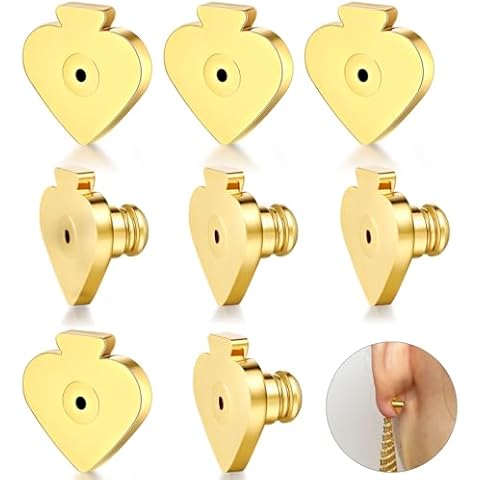 Moconar Heart Shape Locking Earring Backs for Studs, Hypoallergenic 18k Gold Bullet Earring Backs Replacements for Studs/Droopy Ears, Secure Locking Backing for Sensitive Ears (Gold 4 Pairs) Cover