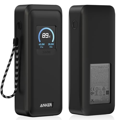 LDSXAY Anker Prime Power Bank 26,250Mah 300W�P�[�X�J�o�[�AAnker 300W�v���C���p���[�o���N�p�\�t�g�V���R���ϏՌ��ی�P�[�X �����h�~�X�g���b�v�t���ALCD�f�B�X�v���C��(�u���b�N)