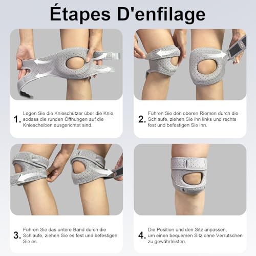 Kniebandage Männer & Damen mit Schweißband-3D-Silikon-Patella Knie Support gegen Arthrose, Knieschmerzen,Meniskus-Verstellbare & Atmungsaktive Knee Brace für Sport (Grau, Erwachsene L)
