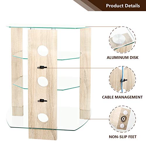 TAVR 4-Tier Wood Media Compontent TV Stand Audio Video Tower Rack HiFi Stereo Cabinet Stand with Tempered Glass Shevles for TV/Xbox/Gaming Consoles/Media Component/Streaming Device ,Cable Mangement - Thumbnail 3