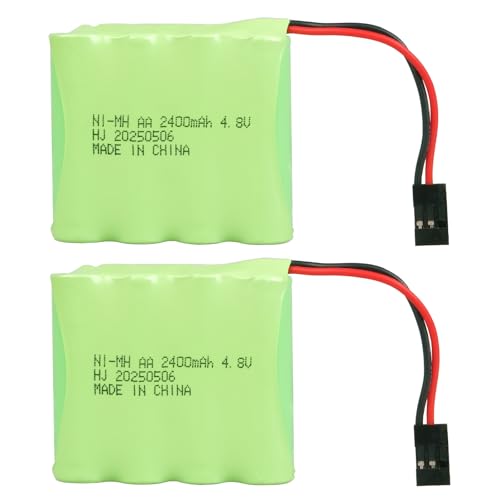 2 Piezas 4,8V 2400mAh Baterías Recargables NiMH AA de con Conector Hitec para Coche RC, Camión RC, Aviones RC, Excavadoras RC, Juguetes Eléctricos, Receptores de Control Remoto