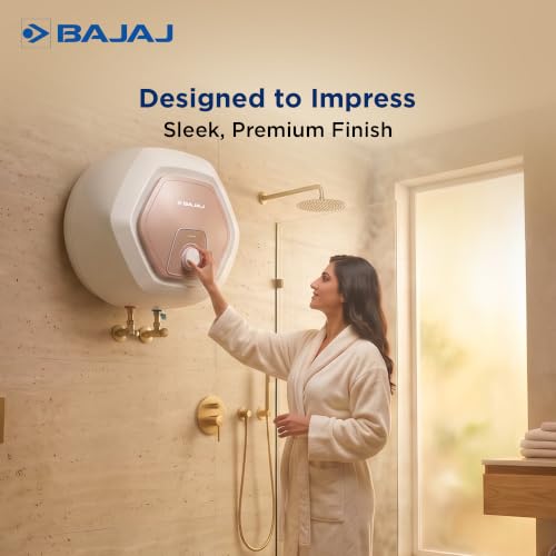 Image of Bajaj Armor Series Contempo Neo 15L Storage Water Heater For Home|5 Star Rated Geyser For Bathroom|Glass-lined Coating|Non-Stick Heating Element|Suitable For High Rise Building|White & Beige