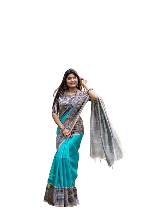 Sari en soie brute Ghicha avec imprimé traditionnel Madhubani et vêtement de fête indien