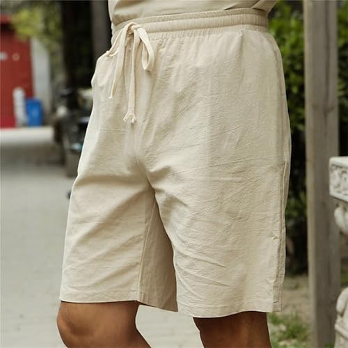 Shorts clásicos de lino para hombre con cintura elástica y bolsillos miniatura 2