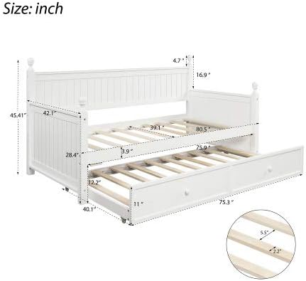 Detailed dimensions diagram of the SOFTSEA Mid-Century Daybed with Trundle