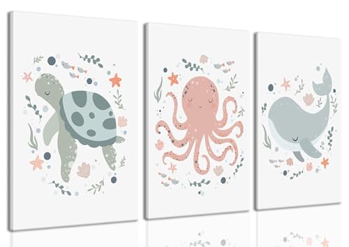 Wodkwq Ocean Nursery Canvas wall Art,Nursery Wall Decor,Kids Bathroom Decor,Under