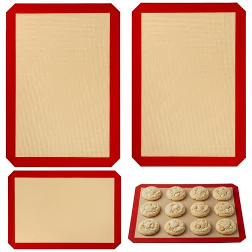 Silikon Backmatte, 3 Stück Set Mit 40x30 Cm Und 30x20 Cm, Wiederverwendbare Dauerbackfolie Für Backblech, Ideal Für Kekse, Pizza Und Brot, Hochtemperaturbeständig