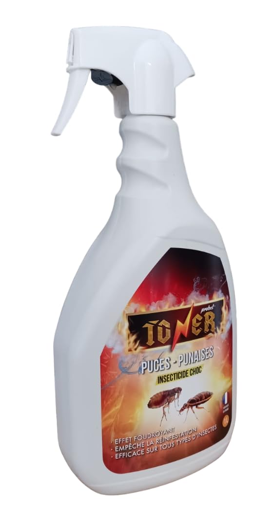 TONER Protect’ Puces et Punaises – Insecticide Choc 1L – Élimination Immédiate – Empêche la Réinfestation – Spray Anti Punaises de Lit et Puces – Action Foudroyante – Fabriqué en France