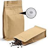 Coffee Bags with Valve (16oz, 50pcs) Kraft Paper Aluminum Foil Flat High Barrier Bottom Standing Coffee Beans/Grounds Packaging Bags, Resealable Side Zipper, One-Way Degas Valve for Home or Business