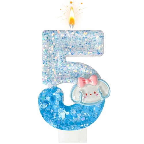 Zailo Blue Gold Dog Birthday Candle with Two-Tone Sequin BaseSparkling Cake Decor for Girls Cute PartiesSafe Eco Material Decoration for Marine Birthday & AnniversaryCupcake Topper Gift (5)