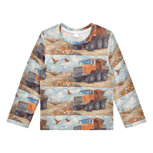 Boys' Rash Guard Swim Shirts Long Sleeve Quick-Dry Workout Sweatshirt for Baby/Toddler UPF 50+ Protection 11-12T Construction Truck Cartoon Dump Truck