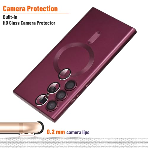 Image of Yetagso Magnetic for Samsung Galaxy S23 Ultra Case,Soft Silicone Slim Fit Anti-Scratch Phone Case Cover with Camera Protection,Compatible with MagSafe,Burgundy