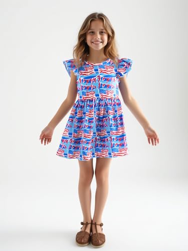 Image of Unique Baby Girls' Short Sleeve Everyday Printed Dresses for Kid and Toddler, Sizes 2T-12Y