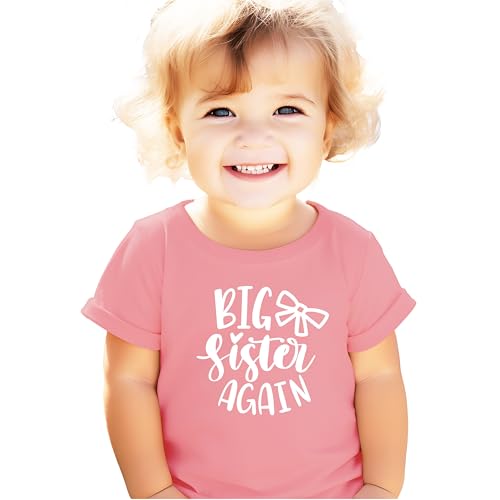 Image of Olive Loves Apple Big Sister Again Bow Sibling Reveal Birth Announcement Shirts for Girls