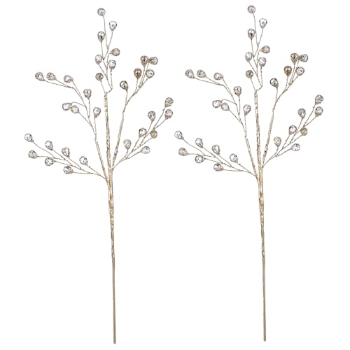 Cabilock 2Pcs Acrylic Beads Christmas Picks Elegant Floral Stems for Xmas Decorations for Wreaths Table Centerpieces and Holiday Arrangements