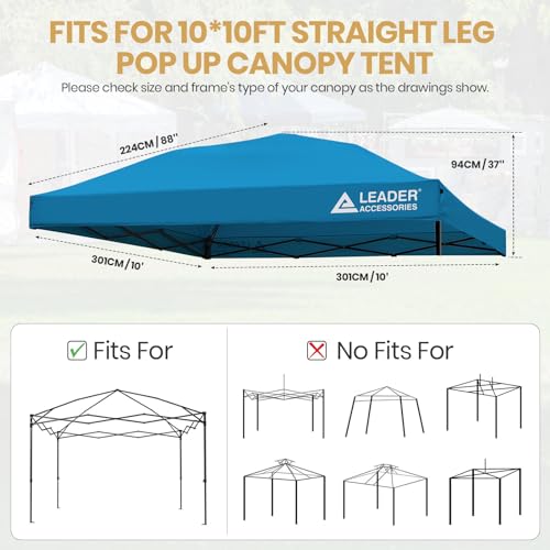 Replacement Canopy Top Cover for 10' X 10' Straight Leg Pop Up Canopy Tent - Blue