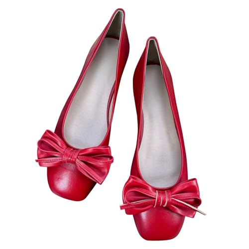 WENJIAZHIZHI Women's Bowtie Square Toe Ballet Flats Bridal Wedding Flats Comfortable Flat Shoes Female Slip-Ons Loafers