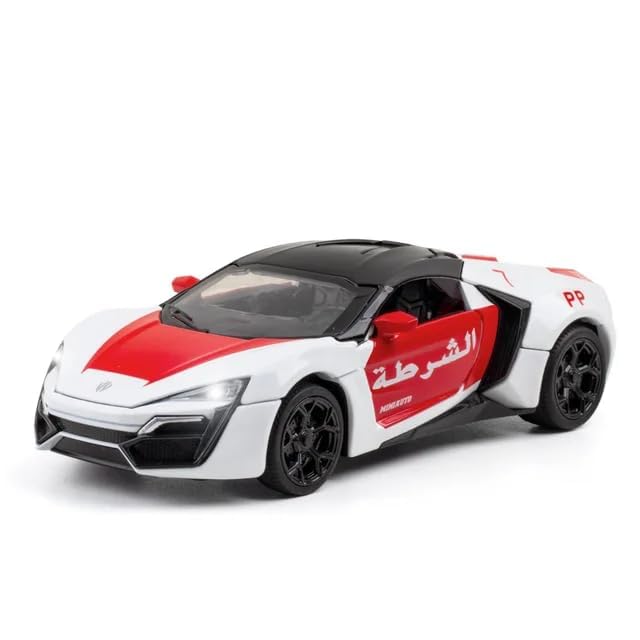 Image of 1:32 Scale LYKAN HYPERSPORT Dubai Police Toy Car | Metal Pullback Diecast Car for Kids with Openable Doors, Sound, Light Effects Toy for Car Enthusiasts (Color As Per Available), Multicolor