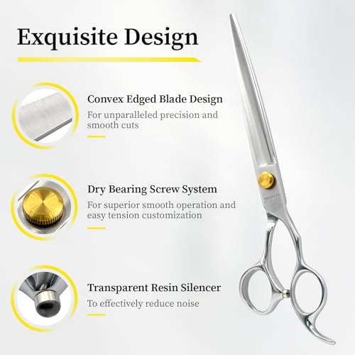 Dog Grooming Scissors, 7.5" Straight Shears, Premium Stainless Steel, Safety Rounded Tip & Offset Handles for Precision Trimming Dogs, Cats, Pet at Home