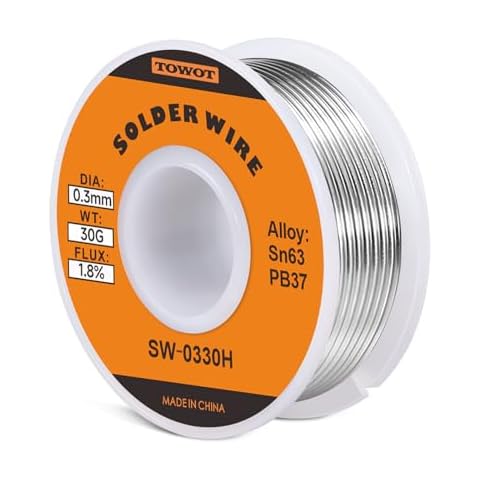 TOWOT 63-37 High Purity Tin Lead Rosin Core Solder Wire for Electrical Soldering, Content 1.8% Solder flux (0.3mm, 30g) Cover