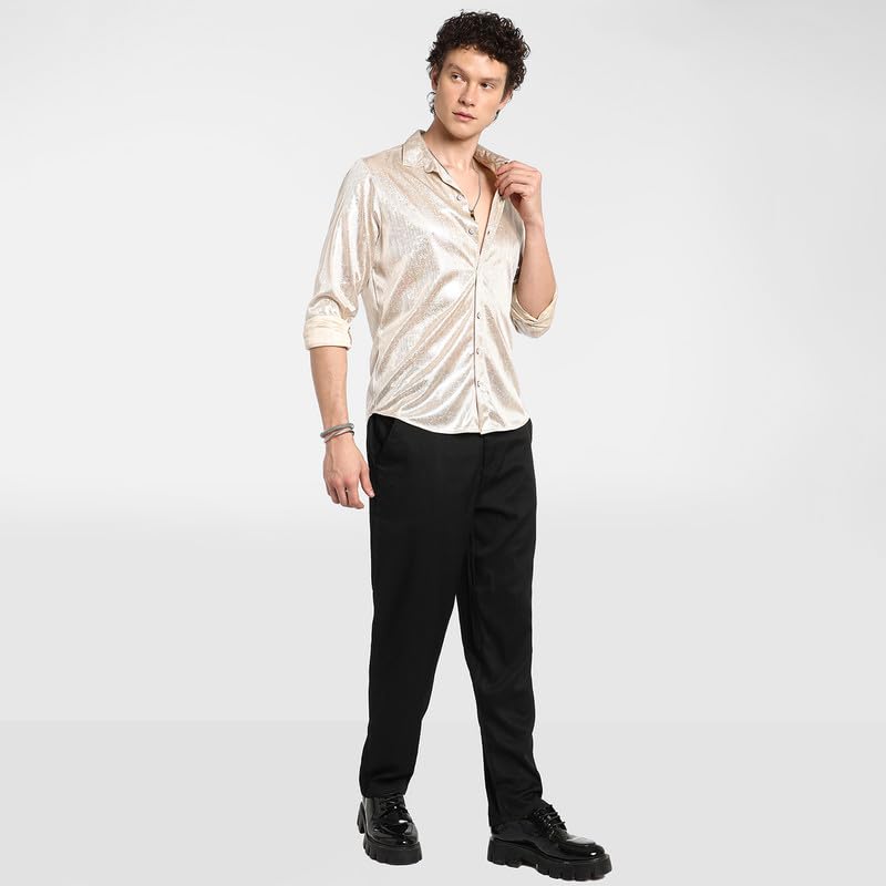 Image of CAHOOT Men's Polycotton Abstract-Textu Shirt |Casual-Wear | Spread Collar | Long Sleeve | Button Closure | Shirt Crafted with Comfort Fit for Everyday Wear