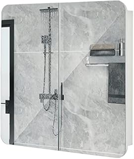 Meerveil Bathroom Mirror Cabinet, Wall-mounted Storage Cabinet with 2 Doors 5 Shelves Wooden Modern Style, 68 x 13 x 66 cm, White
