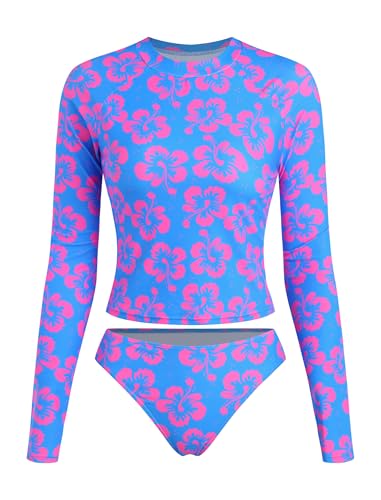 Image of ZAFUL Womens Rash Guard Swimsuits Long Sleeve Sun Protection Bathing Suit Tropical Swim Shirts with Briefs