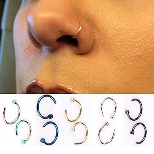 10 Pcs Stainless Steel Nose Rings, C Shaped Fake Nose Rings Punk Style Body Piercing Jewelry, Fashion Open Hoop Nose Rings(8Mm,Pink) #TOP5