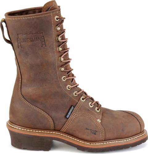 Image of Carolina Linesman 10 inch Leather Work Boots for Men, Composite Toe, Waterproof | Lightweight Composite Toe, Waterproof Protection, Slip-Resistant Outsole, Memory Foam Comfort, Non-Metallic Shank, Mens Boots