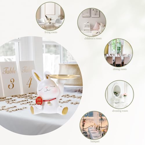 Plateau à bijoux lapin résine blanc support acier déco table Lurrose