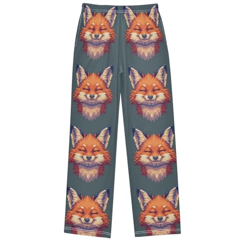 Boy's Pants Cute Fox Head Smile Jogger Pants Elastic Waist Long Bottoms Trousers with Pockets 6-14 Years