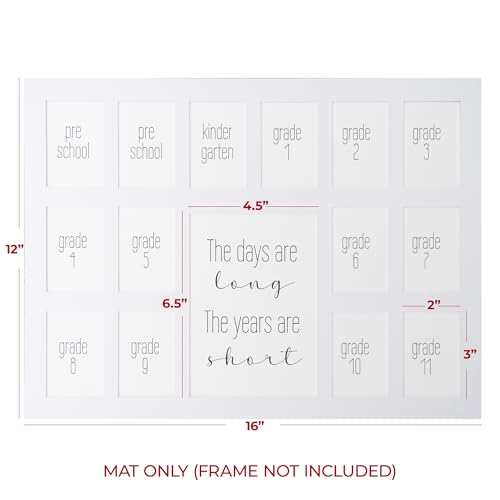Image of 12x16 School Days Picture Mat with Multiple OpeningsSchool Years Photo Collage The Days Are Long Picture Mat No Frame - 2 Pre-School & Kindergarten to 12th Grade (15 Photos, 2PreK-12th, White)