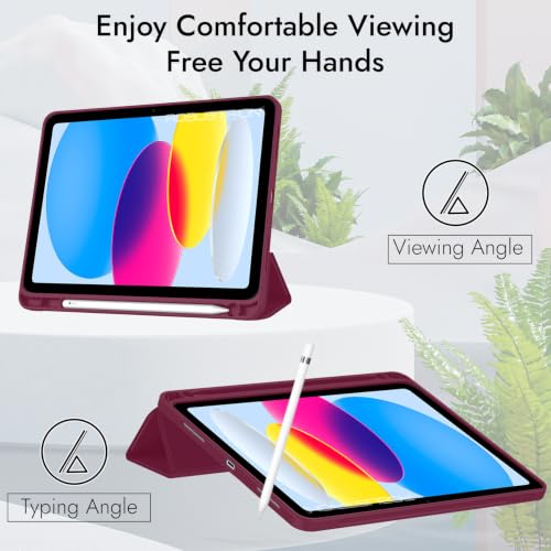 Image of Robustrion Case for iPad 11th Gen (A16) / 10th Generation Cover Case (2025 /2022), Smart Flexible Trifold Flip Stand Cover [Pencil Holder] for iPad 10th Gen / 11th Generation [Auto Sleep Wake] - Maroon
