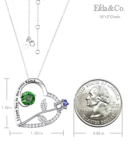 ELDA & CO. Christmas Jewelry Gifts Wife Birthday Emerald Necklace Love Rose Flower May Birthstones Jewelry I Love You to the Moon and Back Sterling Silver - Image 4