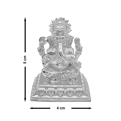 Image of MAA SILVER Pure Silver Ganesha Ganpati ji BIS Hallmarked Solid Idol /Murti with Designer Square Base Paat Perfect for Gifting & Pooja Use (925 Purity)(85 Grams Silver)