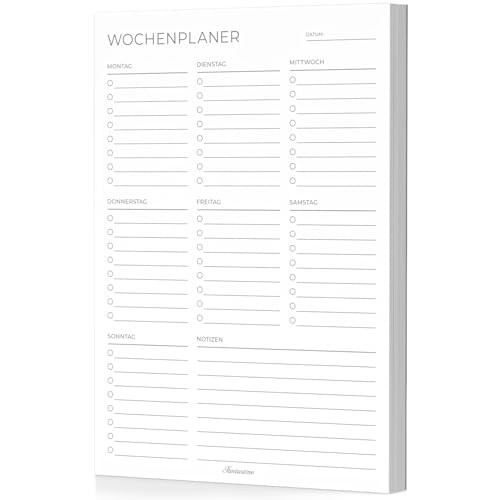 Fantastino® A5 Wochenplaner Block - 100 Blatt (für über 22 Monate) To-Do Listen und Wochenübersicht ohne festes Datum. Notizblock zum Abreißen für Termine, Aufgaben, Erinnerungen und Platz für Notizen