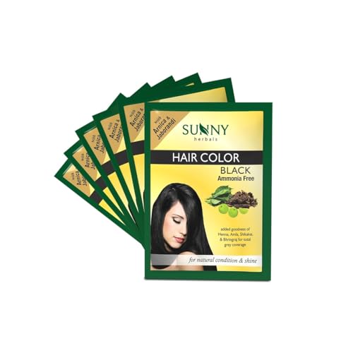 Sunny Herbals Black Hair Color | With Henna, Amla, Shikakai & Bhringraj | Long-Lasting Color | Deep Root-to-Tip Coverage | Ammonia-Free | Silicone-Free | Unisex | Natural Healthy Shine, Pack of 6