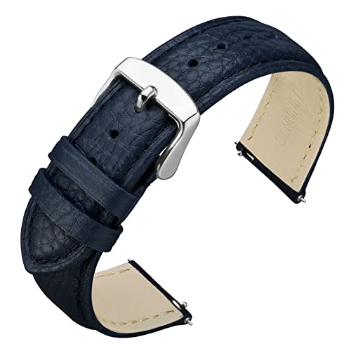 Image of ANNEFIT Watch Band 18mm, Quick Release Textured Padded Leather Straps with Silver Buckle for Men and Women (Dark Blue)