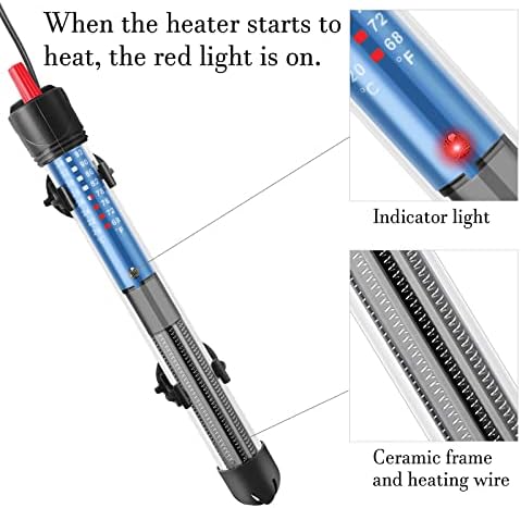 PYPABL 50W 75W 100W Aquarium Heater, Submersible Glass Heater for 15L-100Litres Fish and Turtle Tank