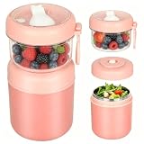 Taza de cereal, fiambrera para yogur, 530 ml + 330 ml, taza con tapa y cuchara, caja de cereales y yogur