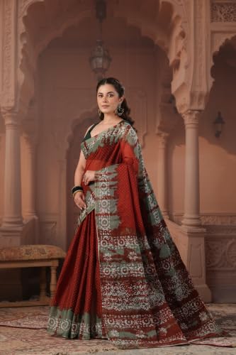 Image of TAMAIRA FASHION Mulmul Pure Cotton Saree For Woman Batik Printed|Office Wear Daily Wear Sarees For Women Without Blouse Piece (Available in 13 Colours)