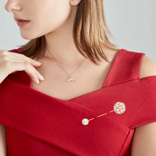 Image of 6 Pieces Pearl Brooch Pins Mixed Rose Daisy Flower Heart Rhinestone Pearl Brooches Suit Shirt Lapel Pins for Men Women Coat Collar Dresses, 6 Styles