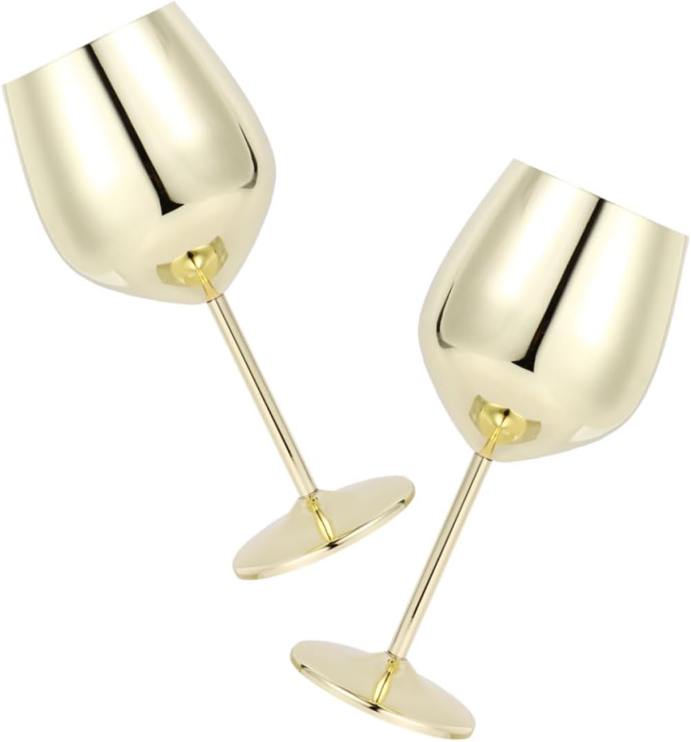 PRETYZOOM 2pcs Unbreakable Red Wine Glasses Outdoor Stainless Steel Bar Party Goblets
