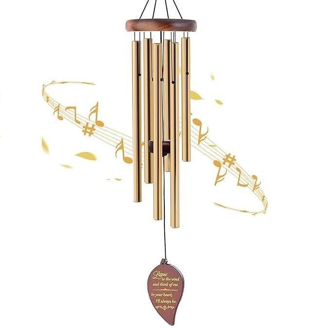 Image of Wind Chimes for Balcony & Home Decor, Metal Tubes Hanging Bells with Melodious Sound, Outdoor Garden Wind Chime, Sympathy Memorial Hanging 6 Pipe Decorative Wind Chime for Positive Energy