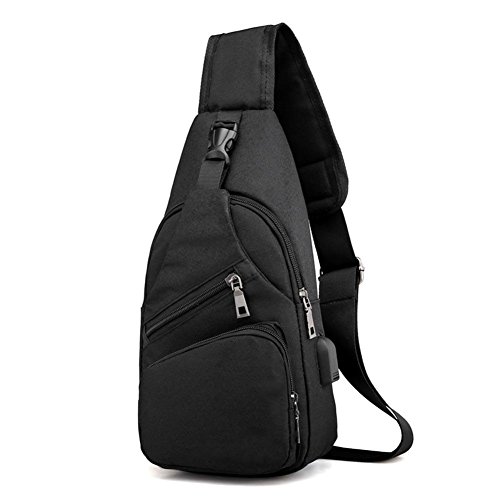 Bolsa de lona esportiva casual masculina com porta de carregamento USB e alça tiracolo